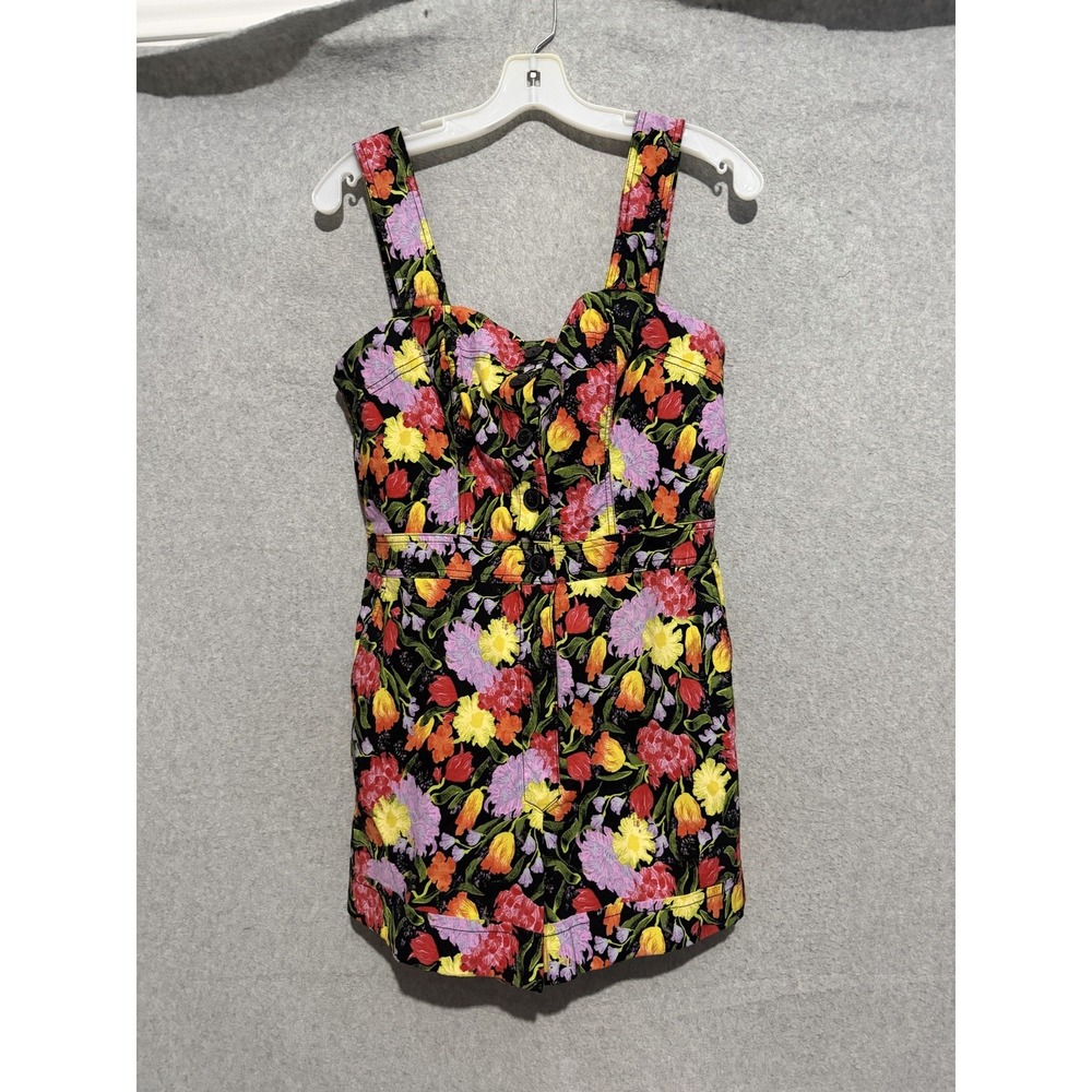 Maeve Romper Womens 10 Multicolor Floral Sweetheart Button Zip Pockets One Piece
